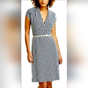 Anthropologie Saturday Sunday 100%Cotton Navy/White Striped Dress Rope Belt Med